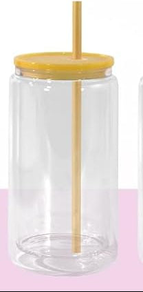 16oz GLASS Snow Globe Tumbler Color Lid and Straw