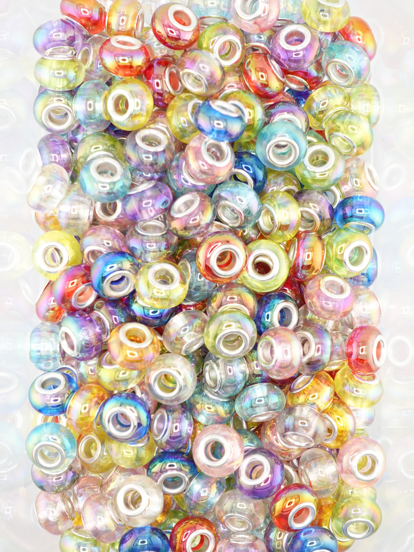 Collection of AB clear spacers in a variety of colors