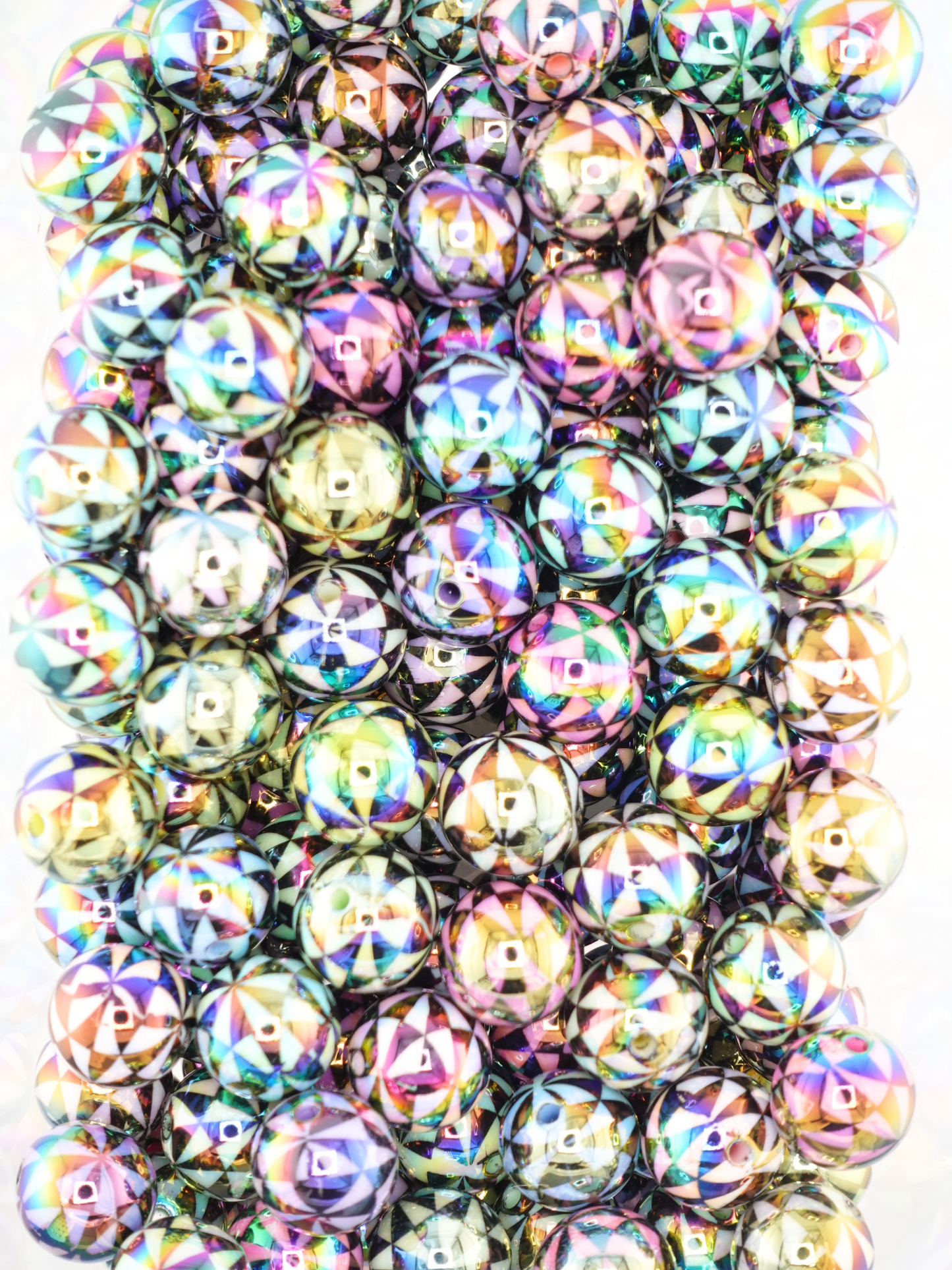 Collection of different colored beads with a pinwheel design