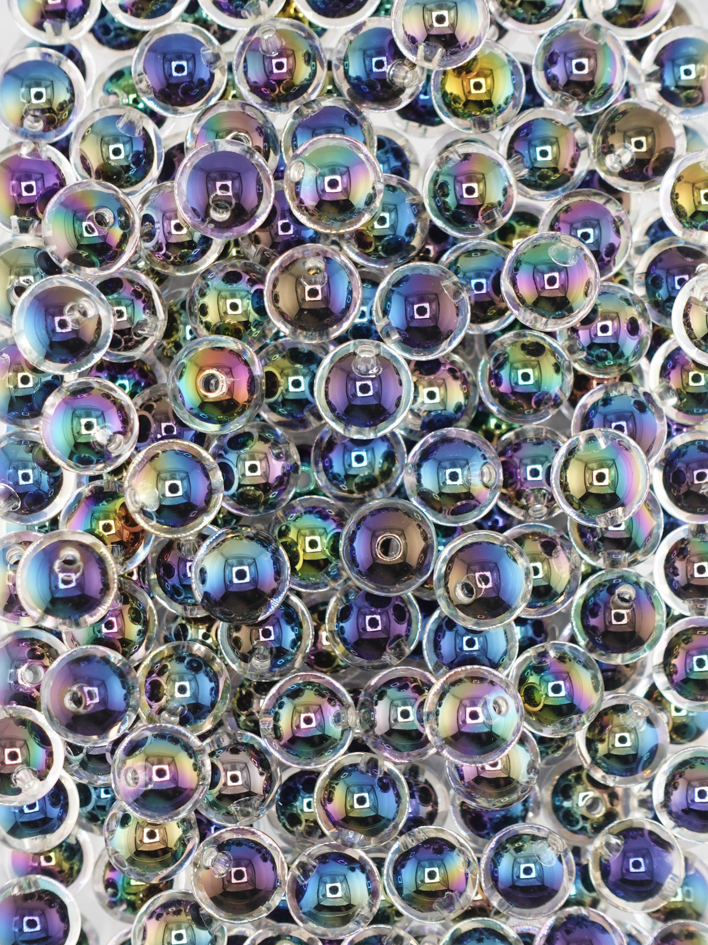 Collection of black colored double layered beads, iridescent hue
