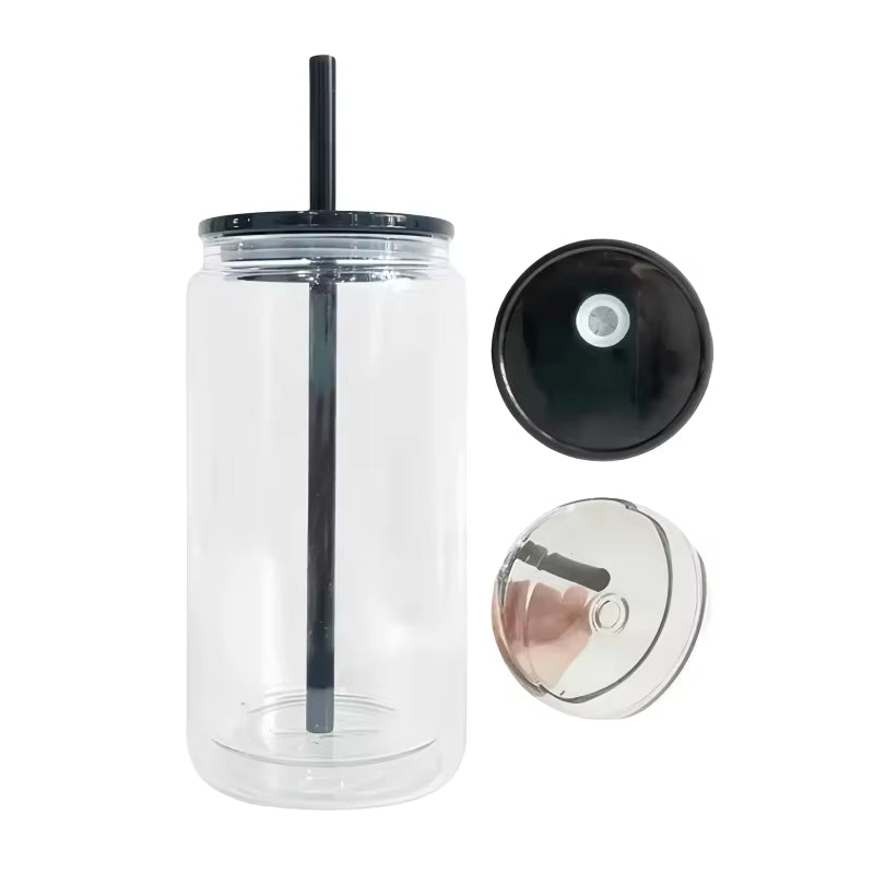 16oz GLASS Snow Globe Tumbler Color Lid and Straw