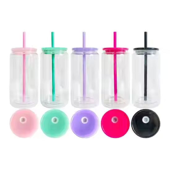 16oz tumbler, colorful lids and straws.