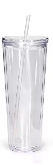 Clear plastic tumbler with a straw Pre Made Tubmlers