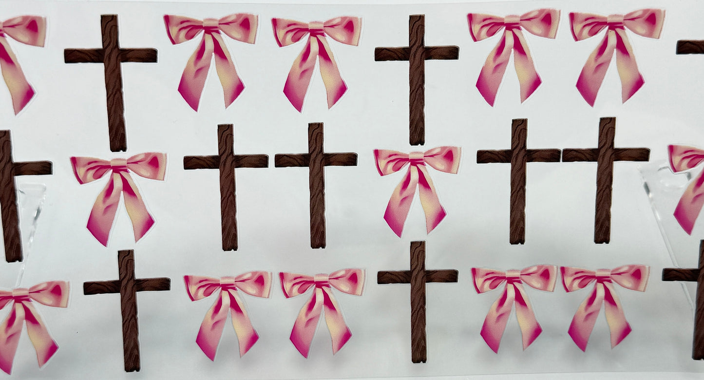 Pattern of crosses and pink ribbons