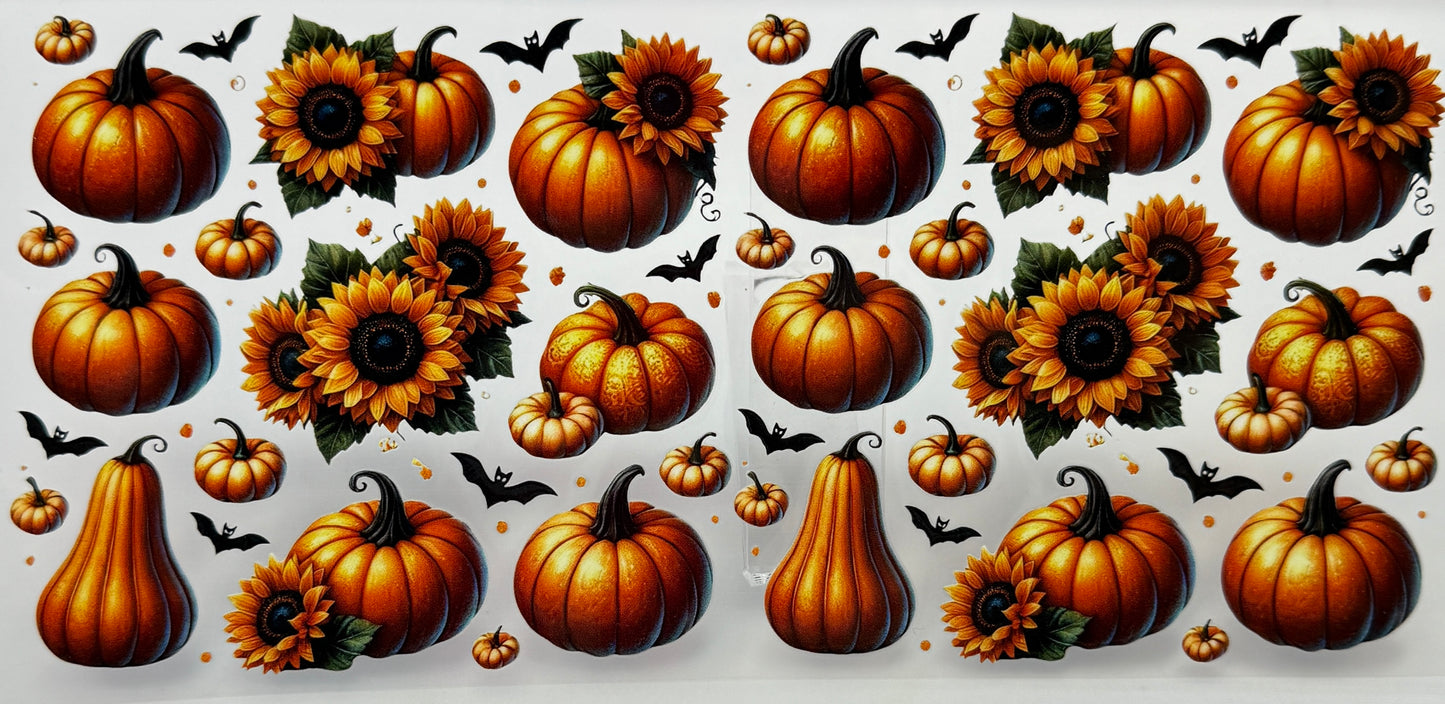 Pattern of pumpkins, sunflowers, and bats