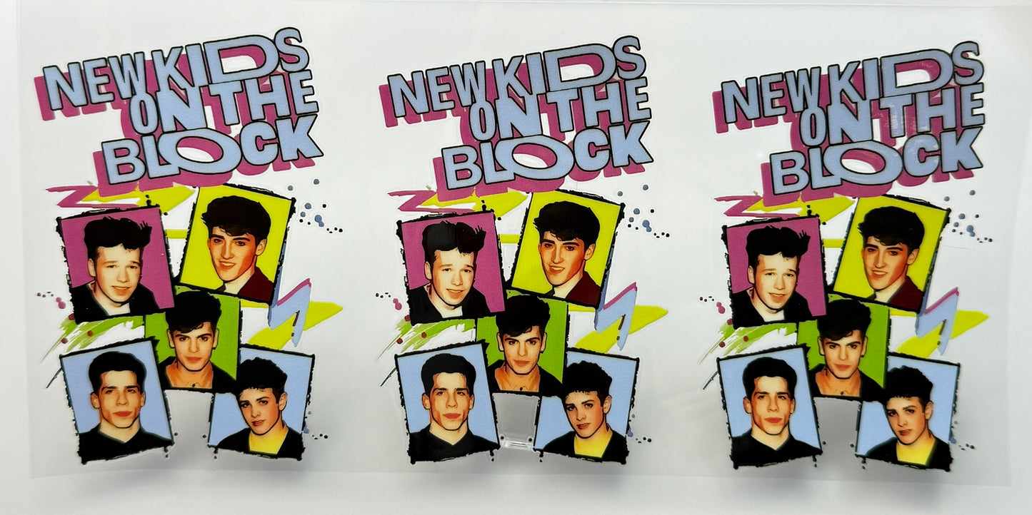Three 'New Kids on the Block' album covers with band members' portraits.