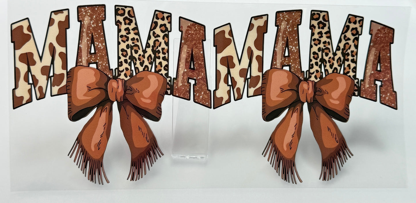 Decorative sign with 'MAMA' text and leopard print design