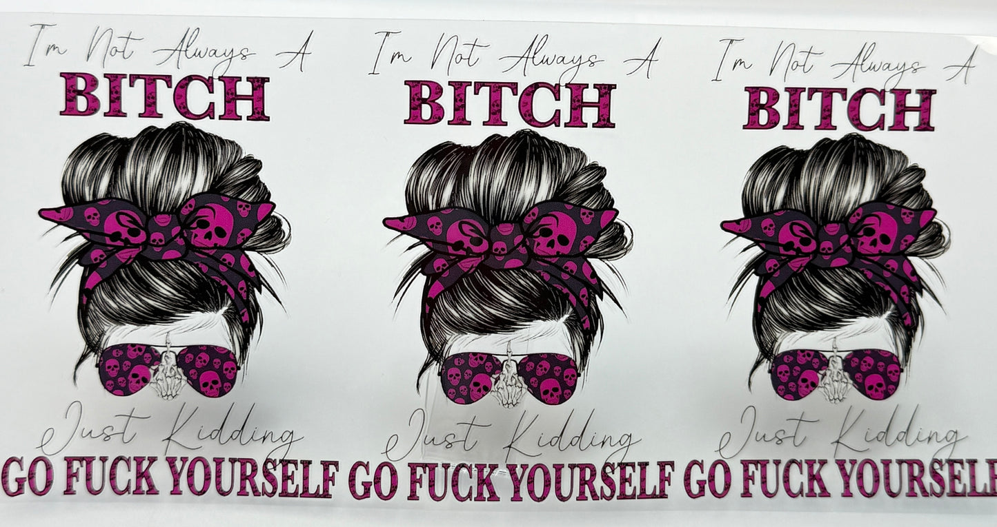 Three identical illustrations of a woman with sunglasses and a bun, with text above and below.