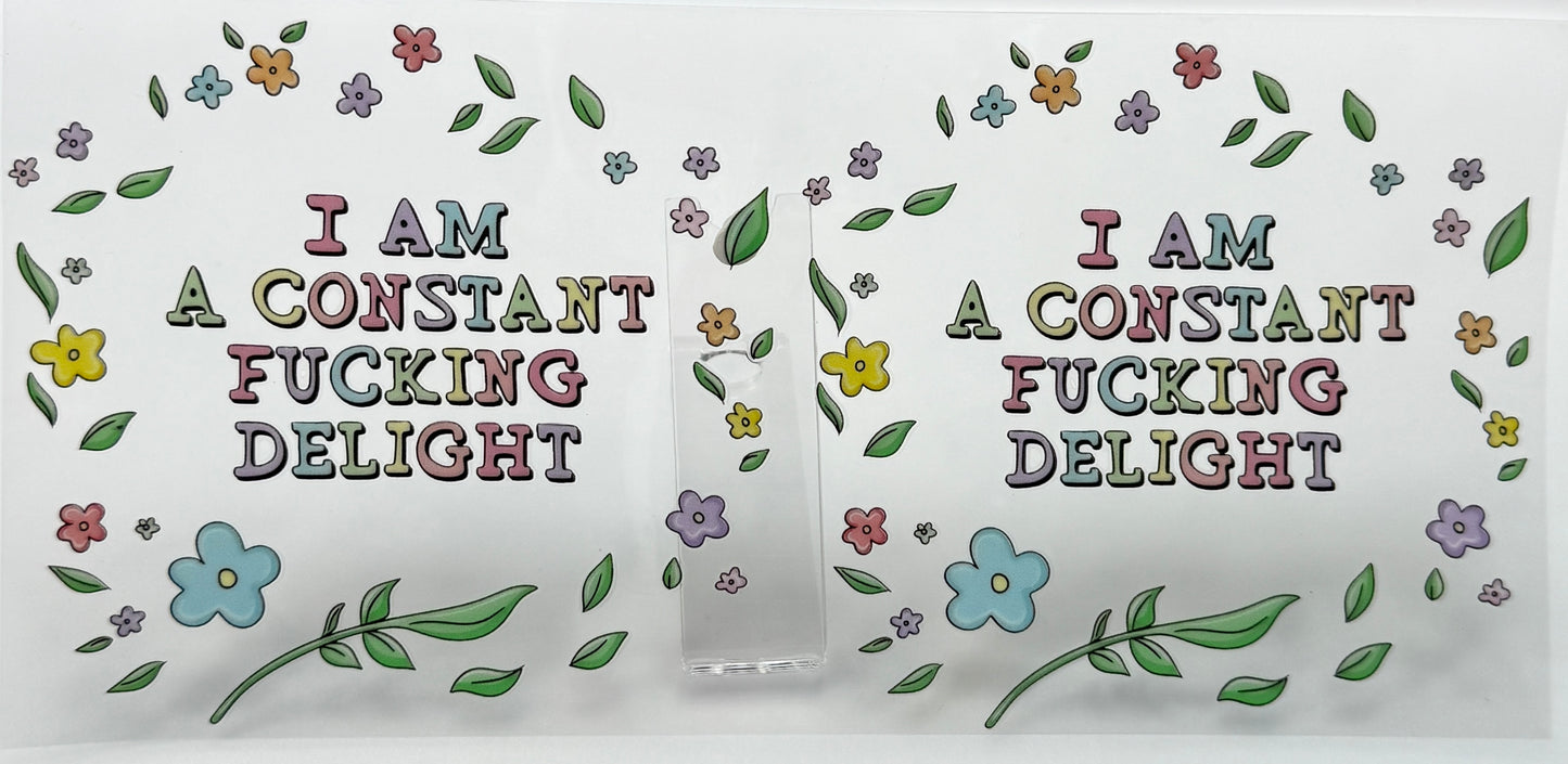 Two stickers with floral designs and text