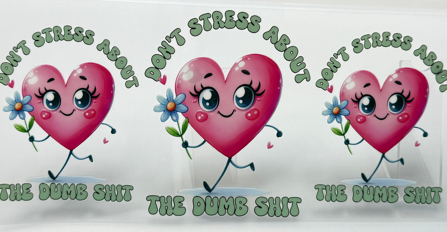Three cartoon hearts with flowers and text