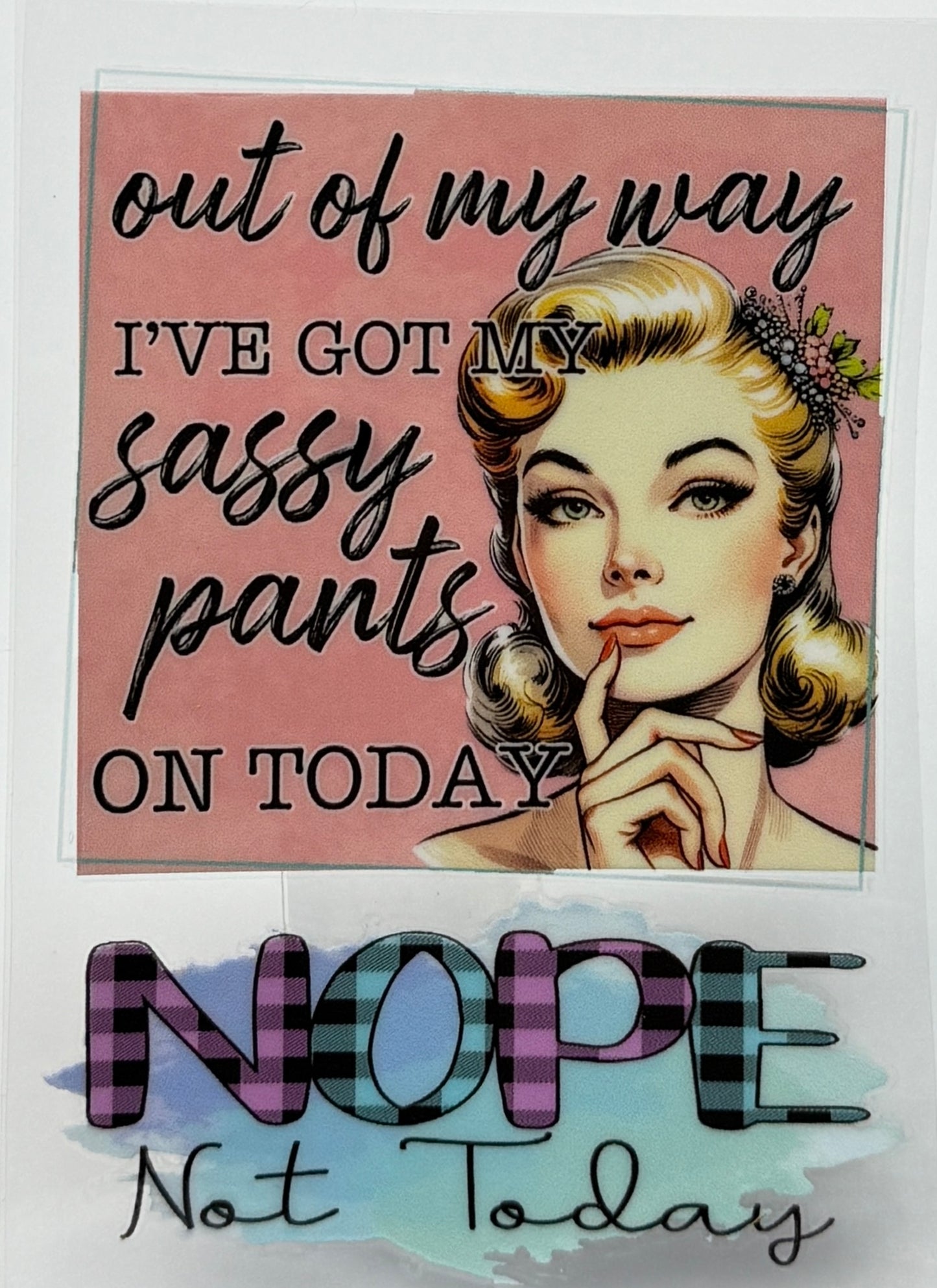 Vintage-style poster with a woman's face and text on a pink background
