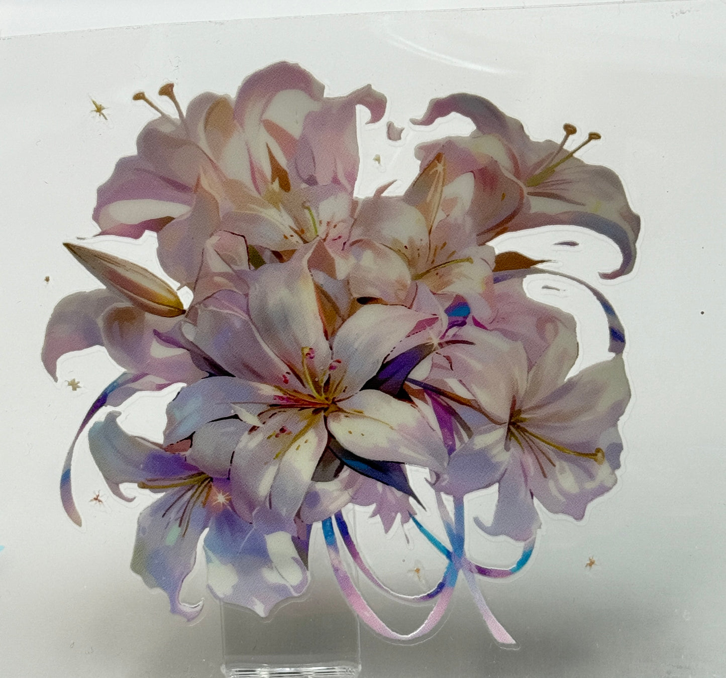Bouquet of pink and white flowers with ribbons