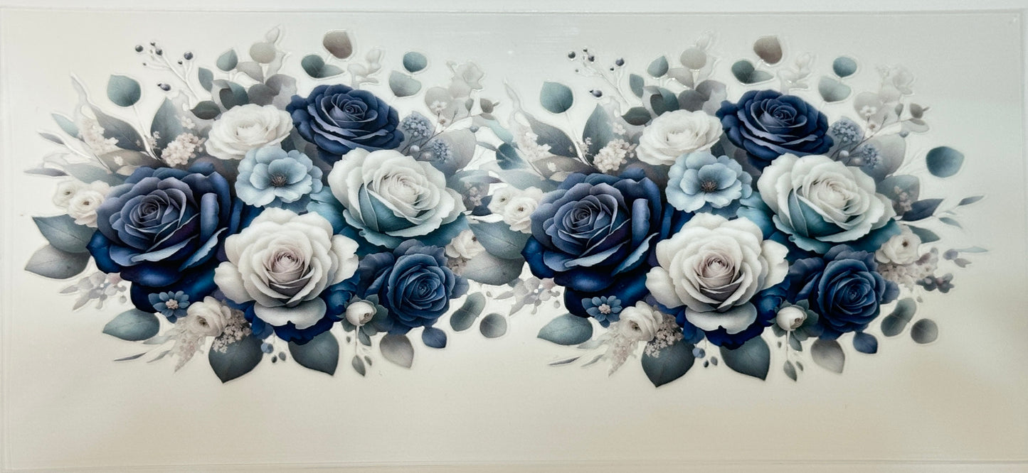 Decorative arrangement of blue and white flowers