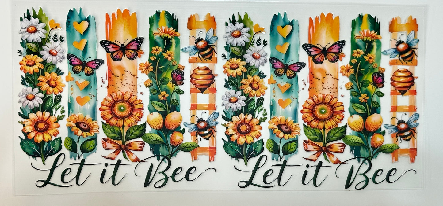 Decorative banner with floral and bee designs, featuring the text 'Let it Bee'.