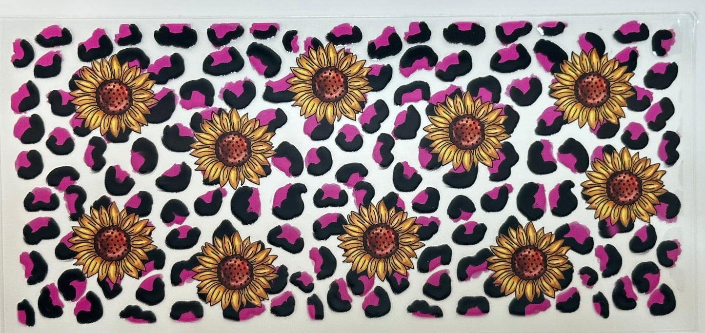 Patterned fabric with sunflowers and leopard print design