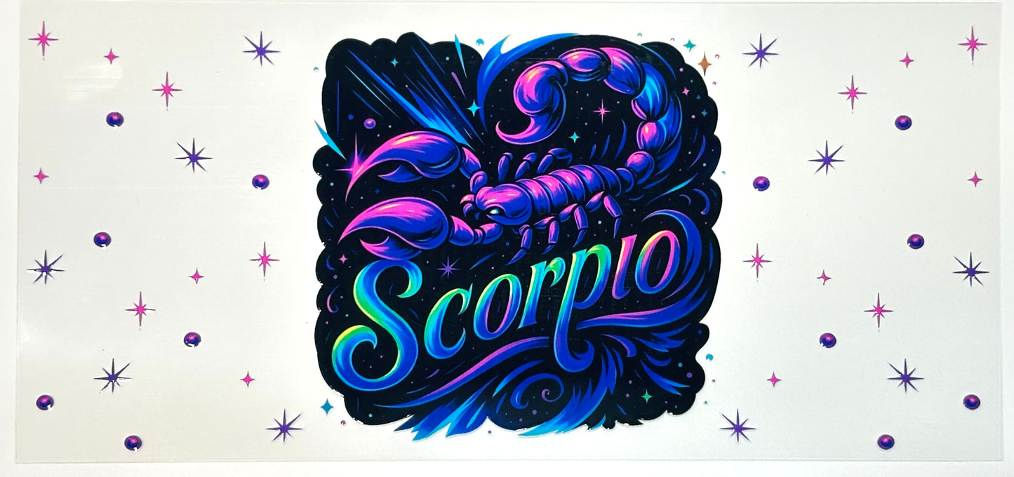 Colorful Scorpio zodiac sign design with star patterns