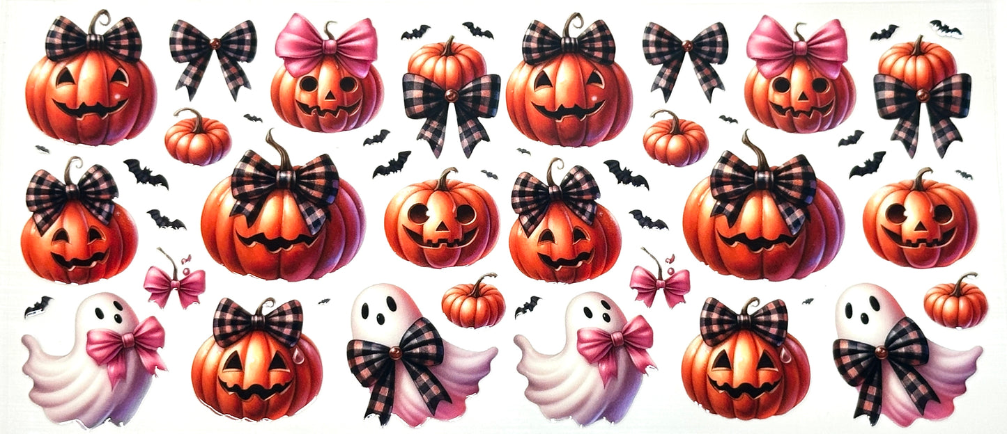 Halloween-themed stickers with pumpkins, ghosts, and bows