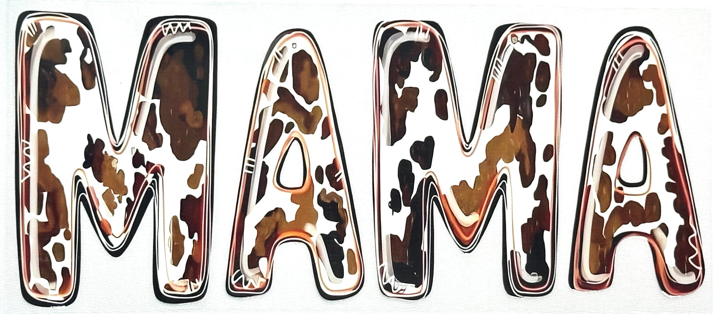 Cow print letters spelling 'MAMA'