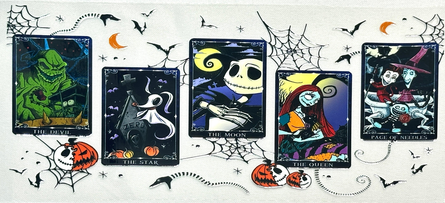 Horror-themed tarot cards with Halloween elements