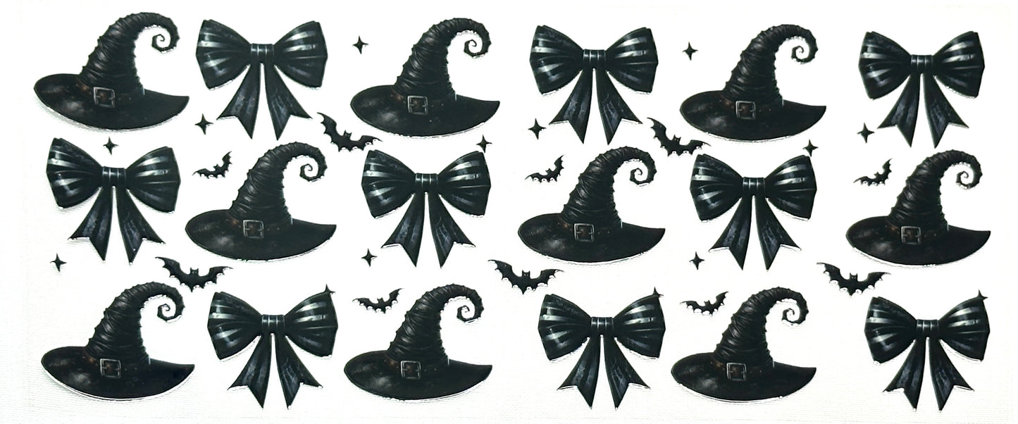 Collection of black witch hats and bows