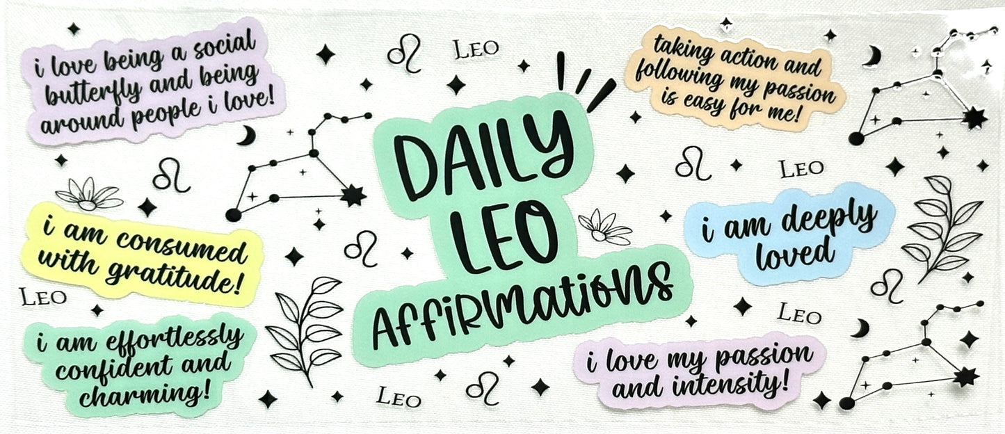 Daily Leo affirmations with motivational phrases and decorative elements