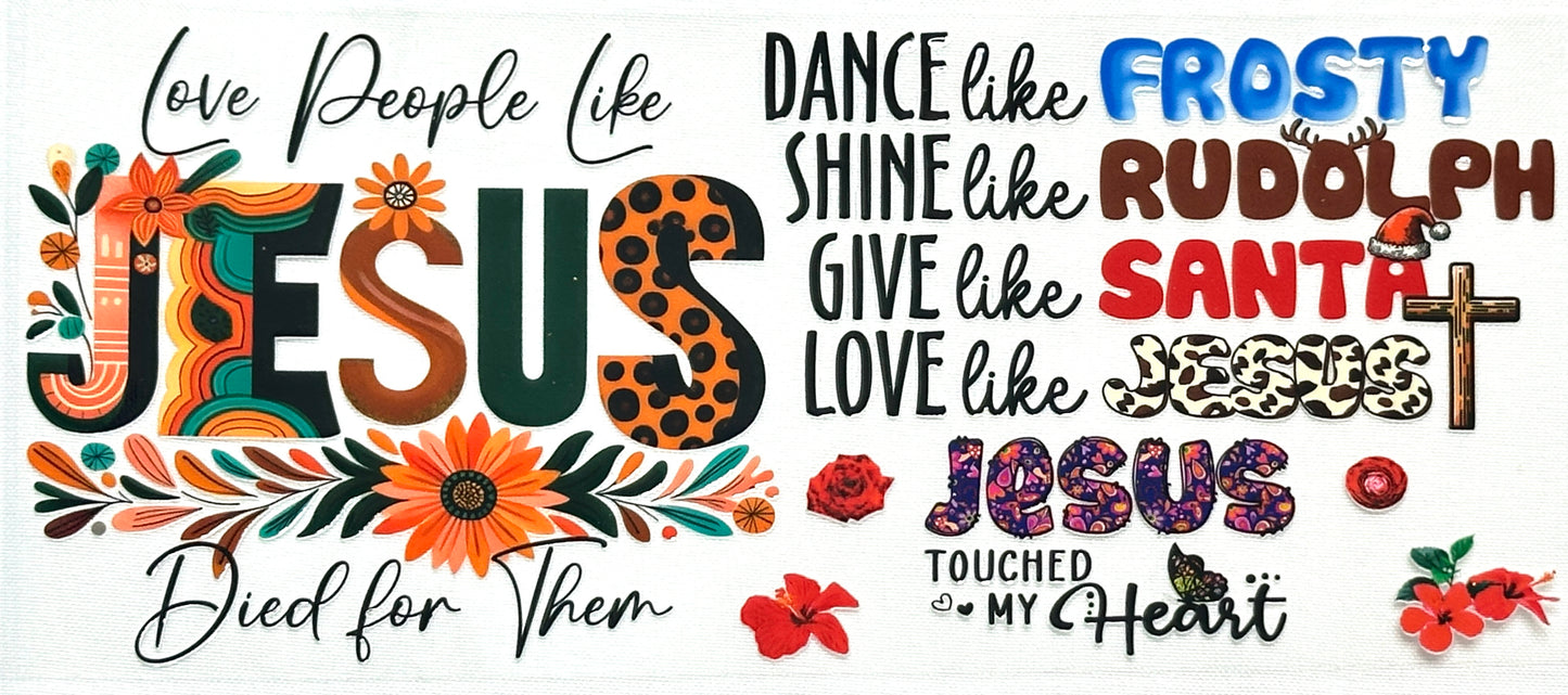 Decorative text with religious and Christmas-themed phrases