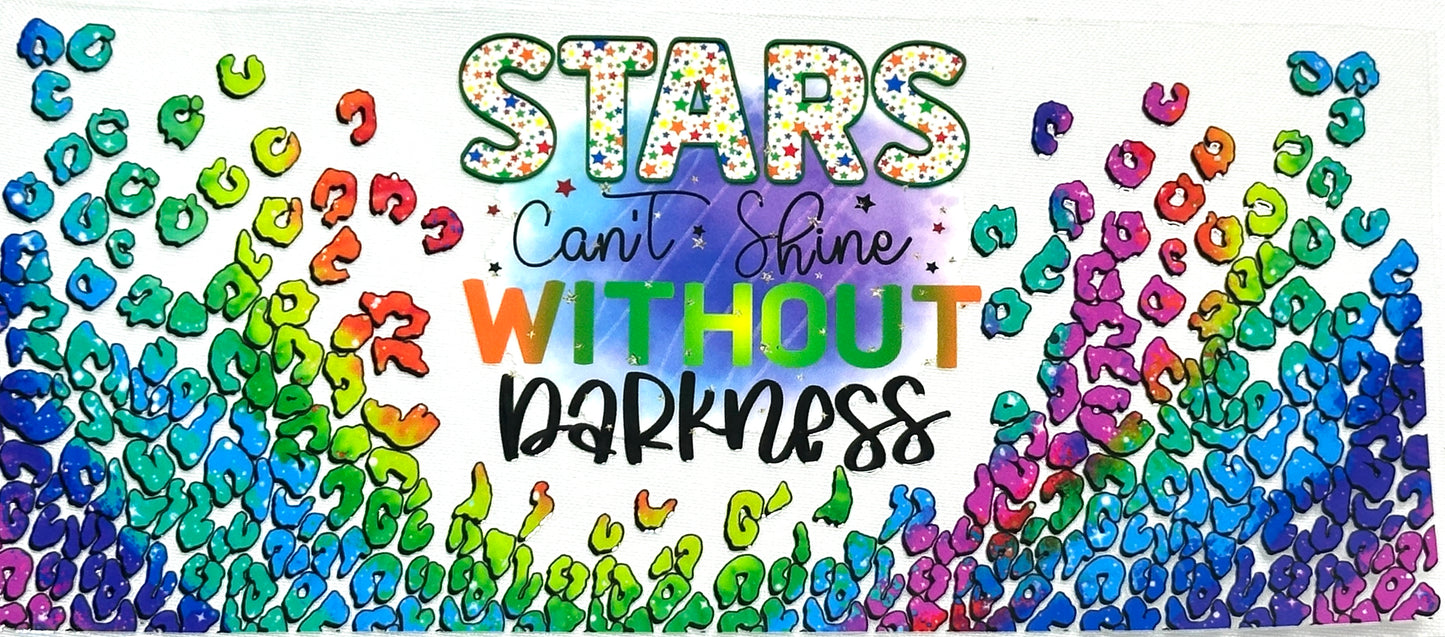 Colorful text with 'Stars Can't Shine Without Darkness' on a gradient background