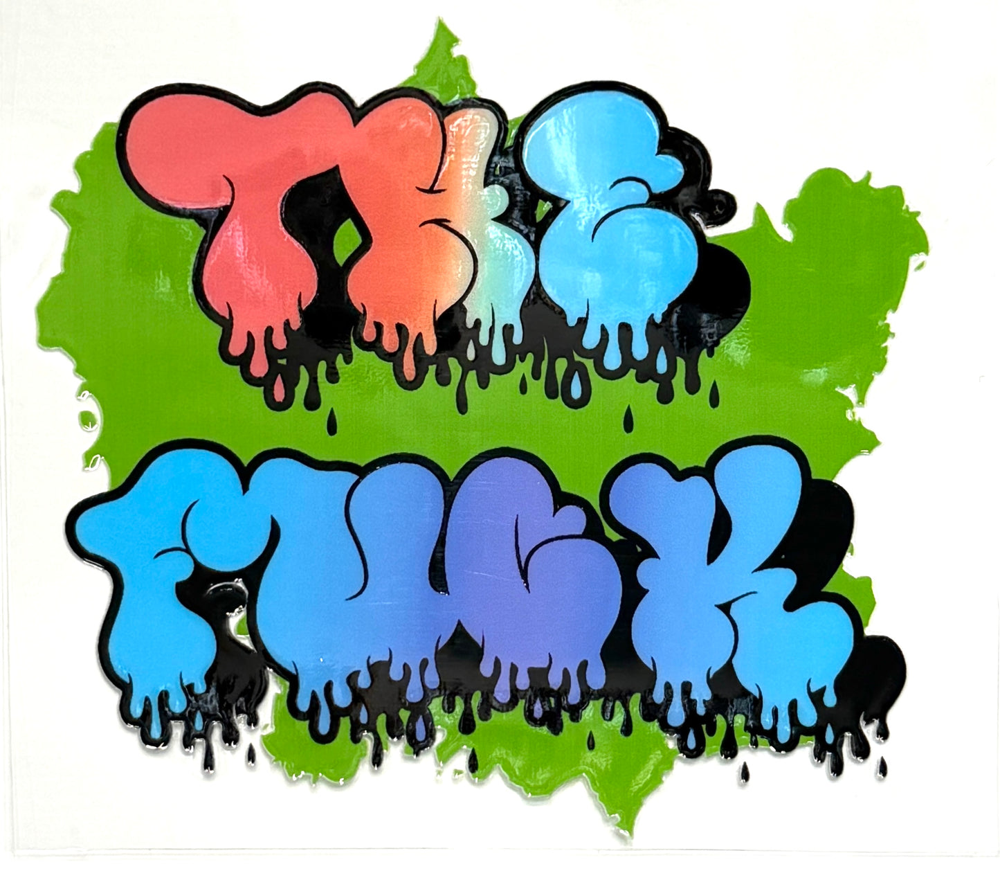 Colorful graffiti-style text on a green background