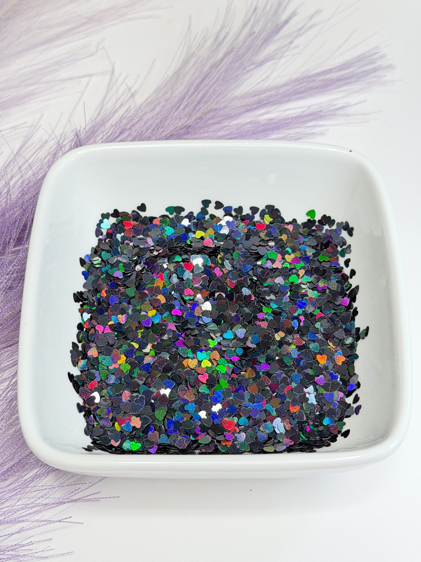H112 Holo Black Hearts Glitter