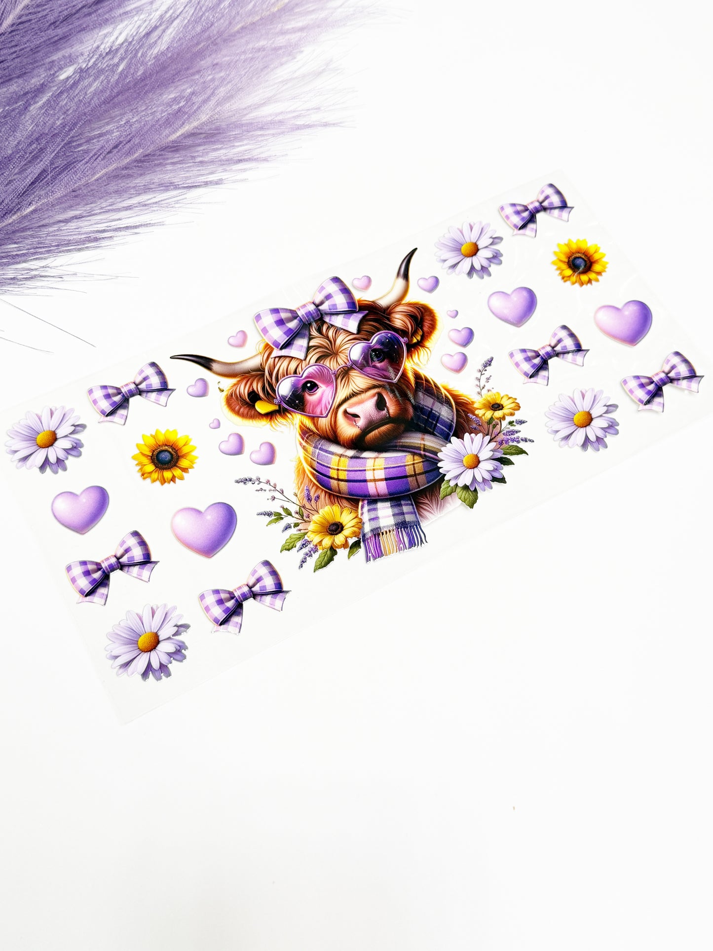 Purple and Yellow Plaid Bows Cow Wrap-1582