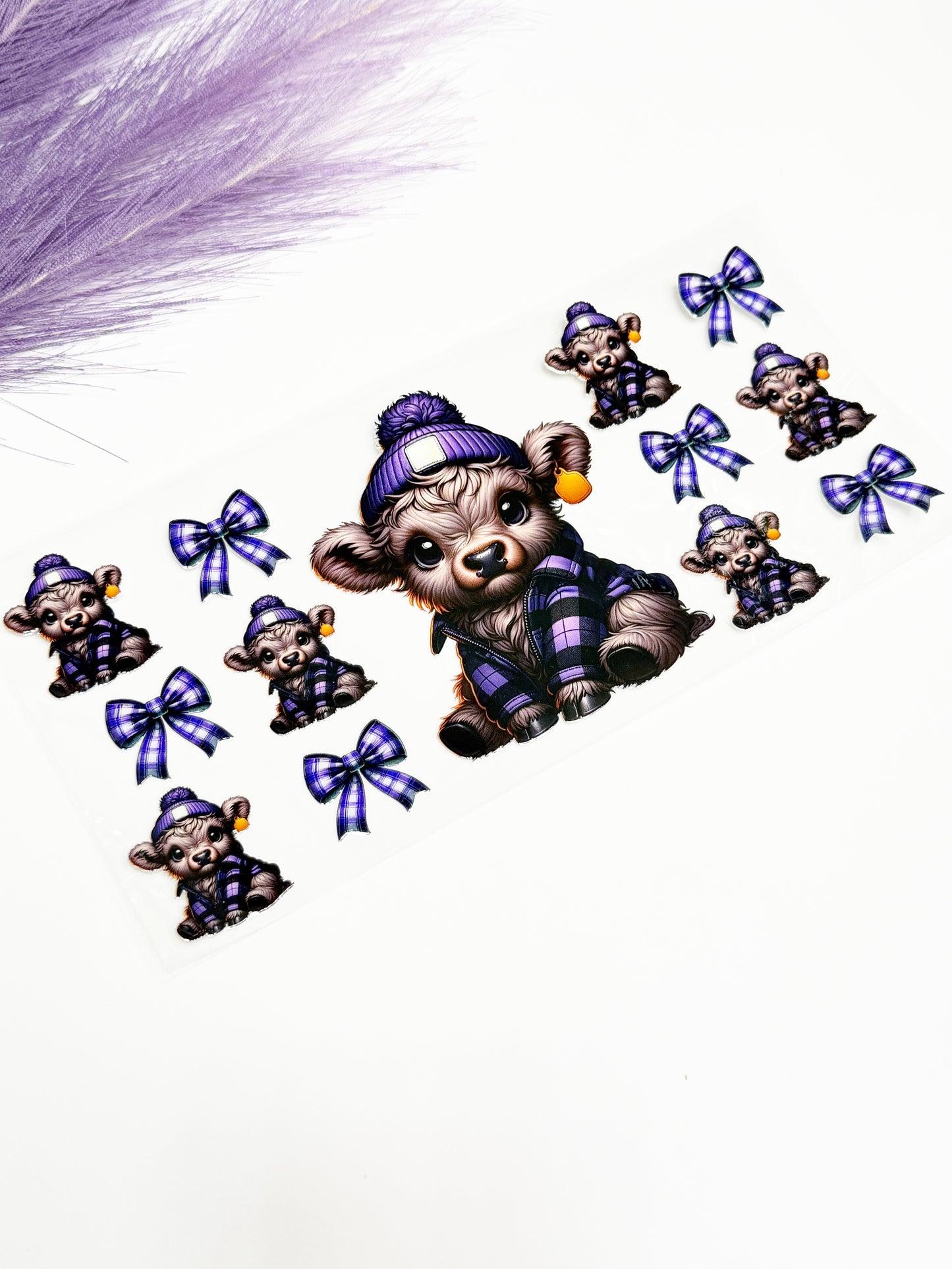 Purple Plaid Bows Cow Wrap-1583