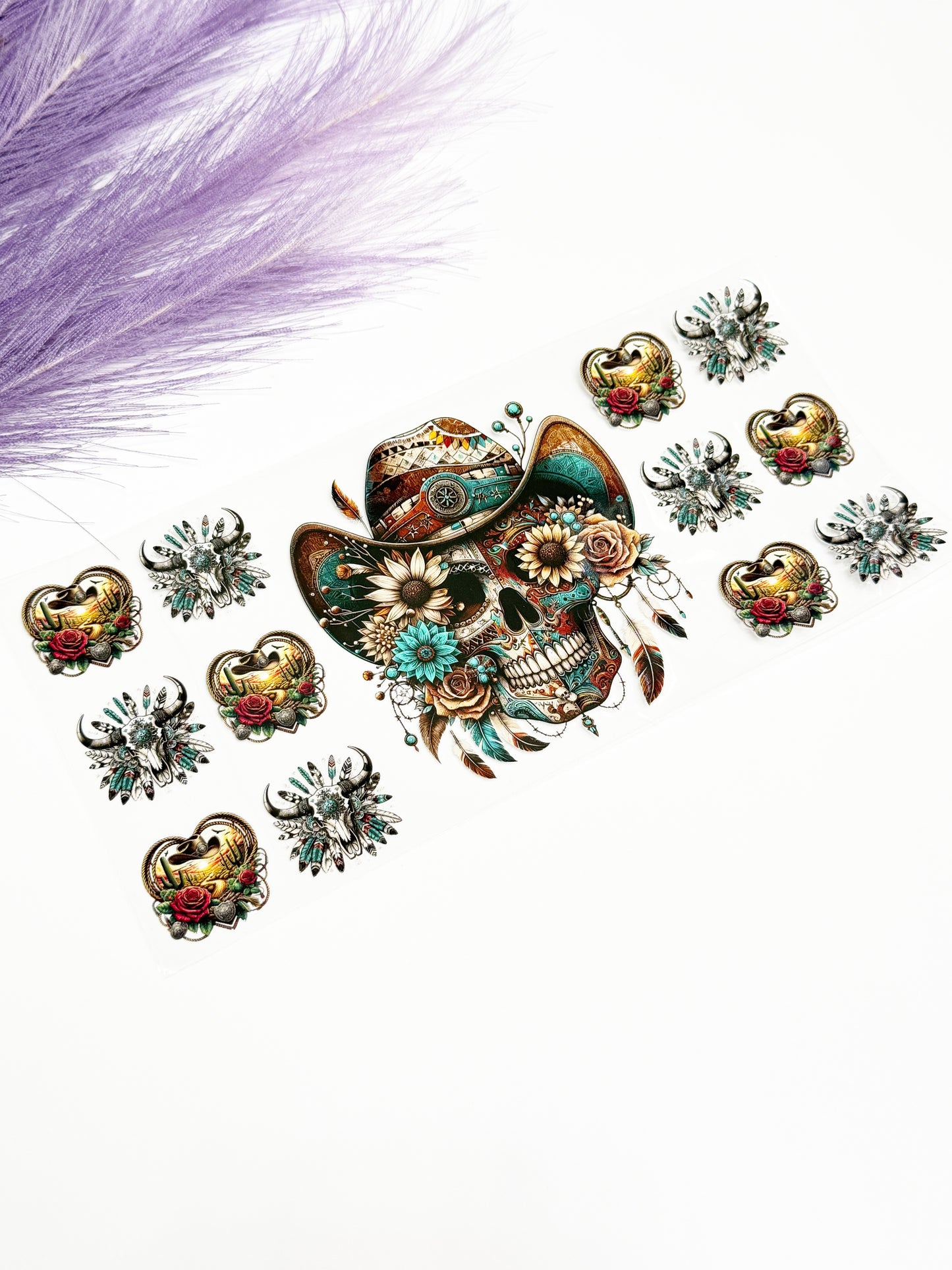 Teal/Copper Skull and Flowers Wrap-1619