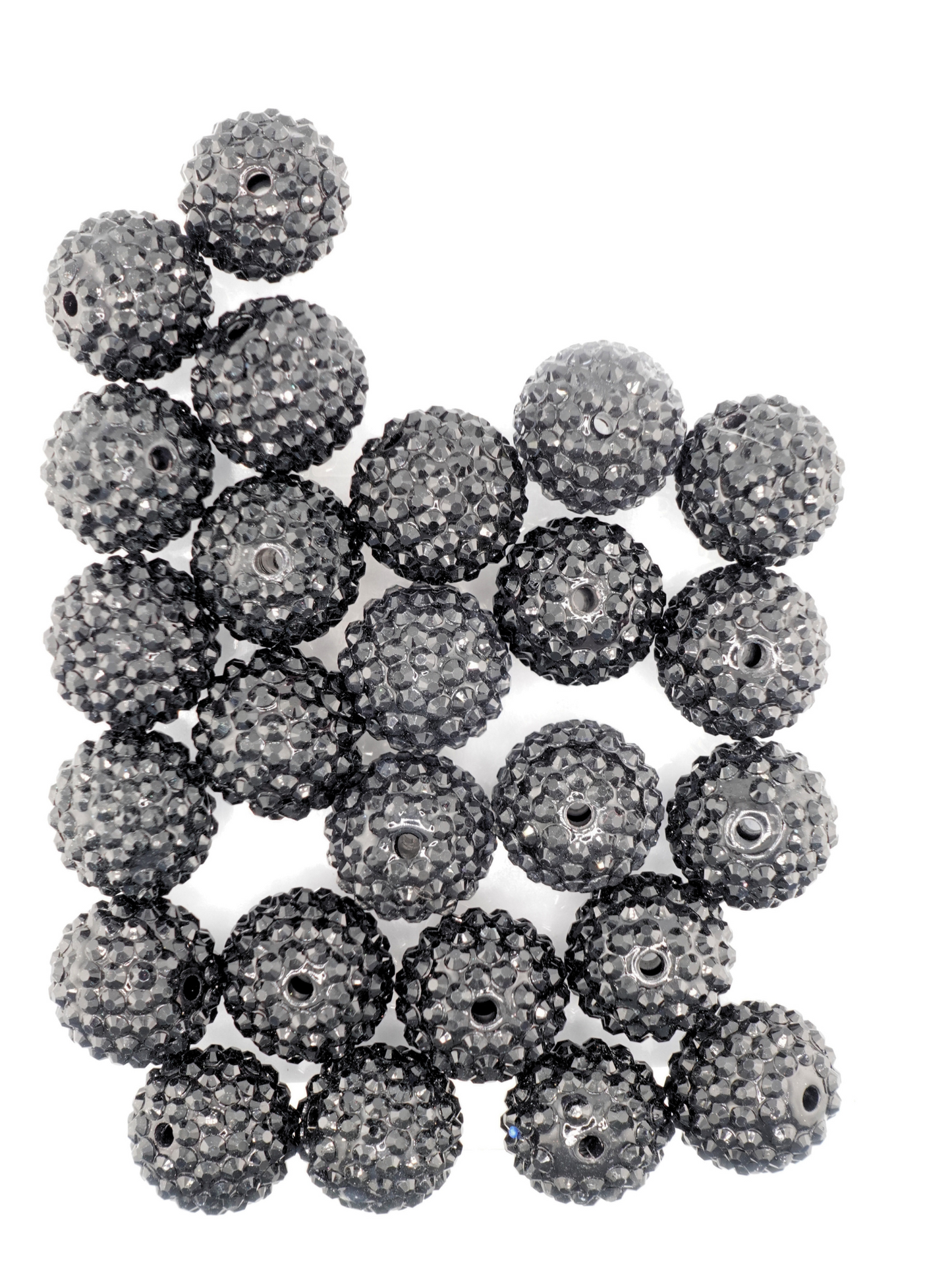 Collection of black beads with rhinestone texture