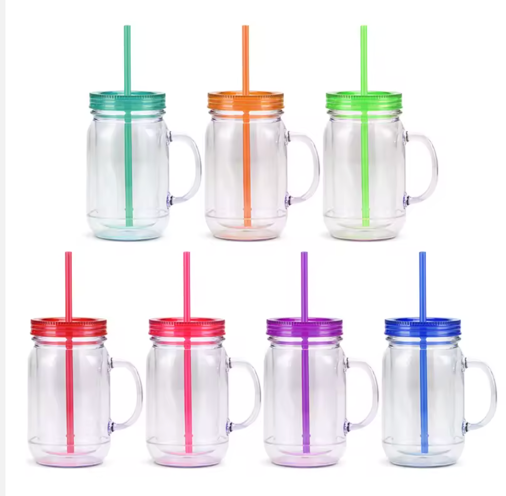 20oz ACRYLIC Snow Globe Tumbler w/Handle Color Lid and Straw