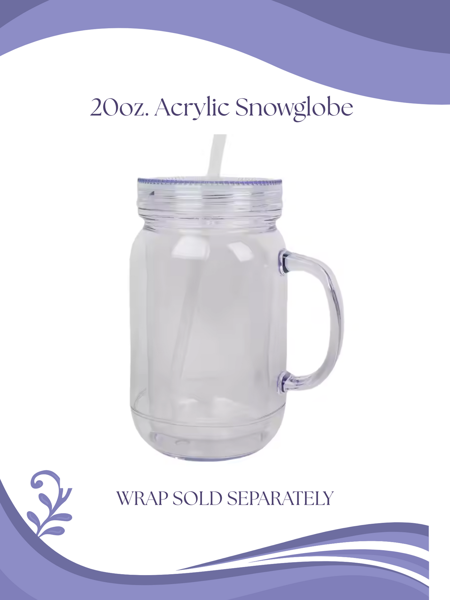 Clear acrylic snowglobe mug with clear lid and handle 20oz
