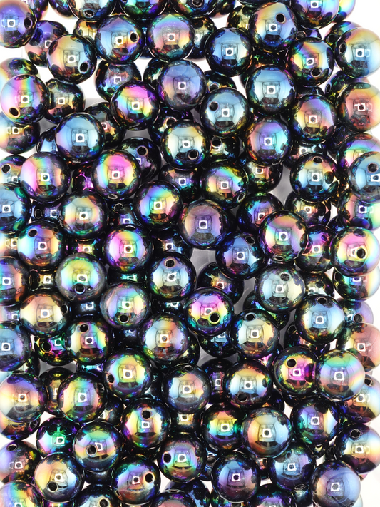 Collection of black colored beads with an aurora borealis and galaxy shimmer