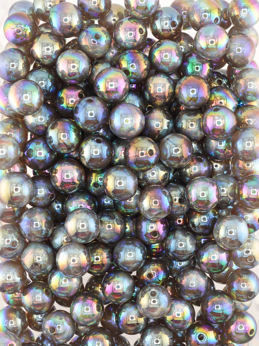 Collection of grey colored beads with an aurora borealis and galaxy shimmer