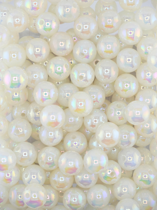 Collection of white colored beads with an aurora borealis shimmer