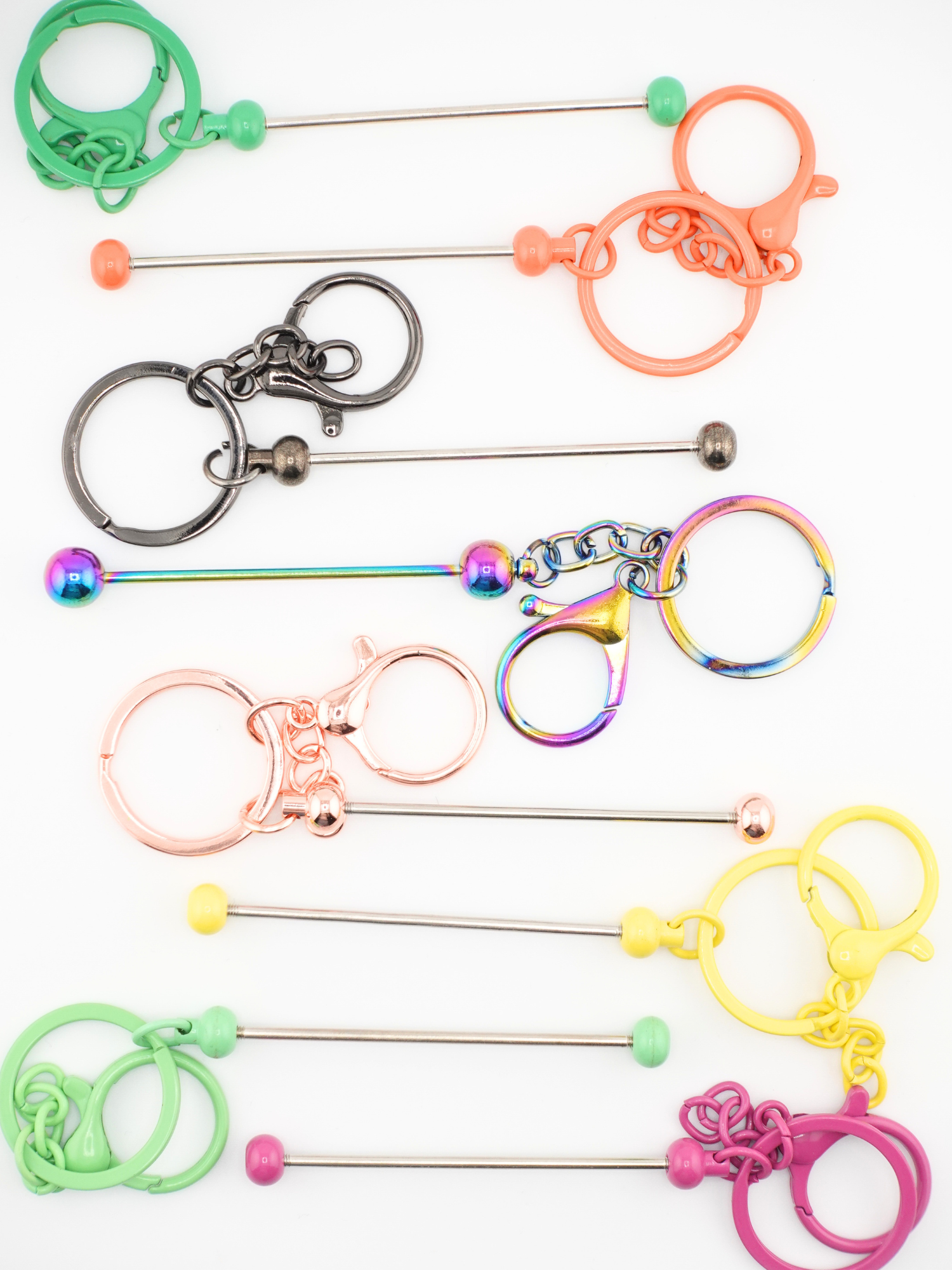 Collection of beadable keychains in different colors