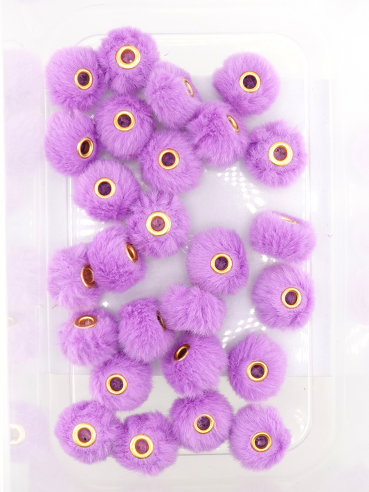 Collection of dark purple fuzzy pom pom spacers