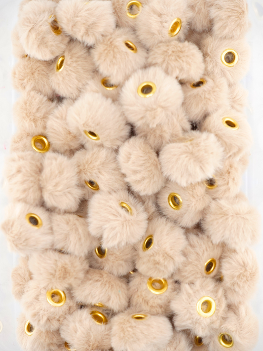 Collection of latte brown fuzzy pom pom spacers