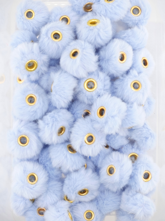 Collection of periwinkle fuzzy pom pom spacers