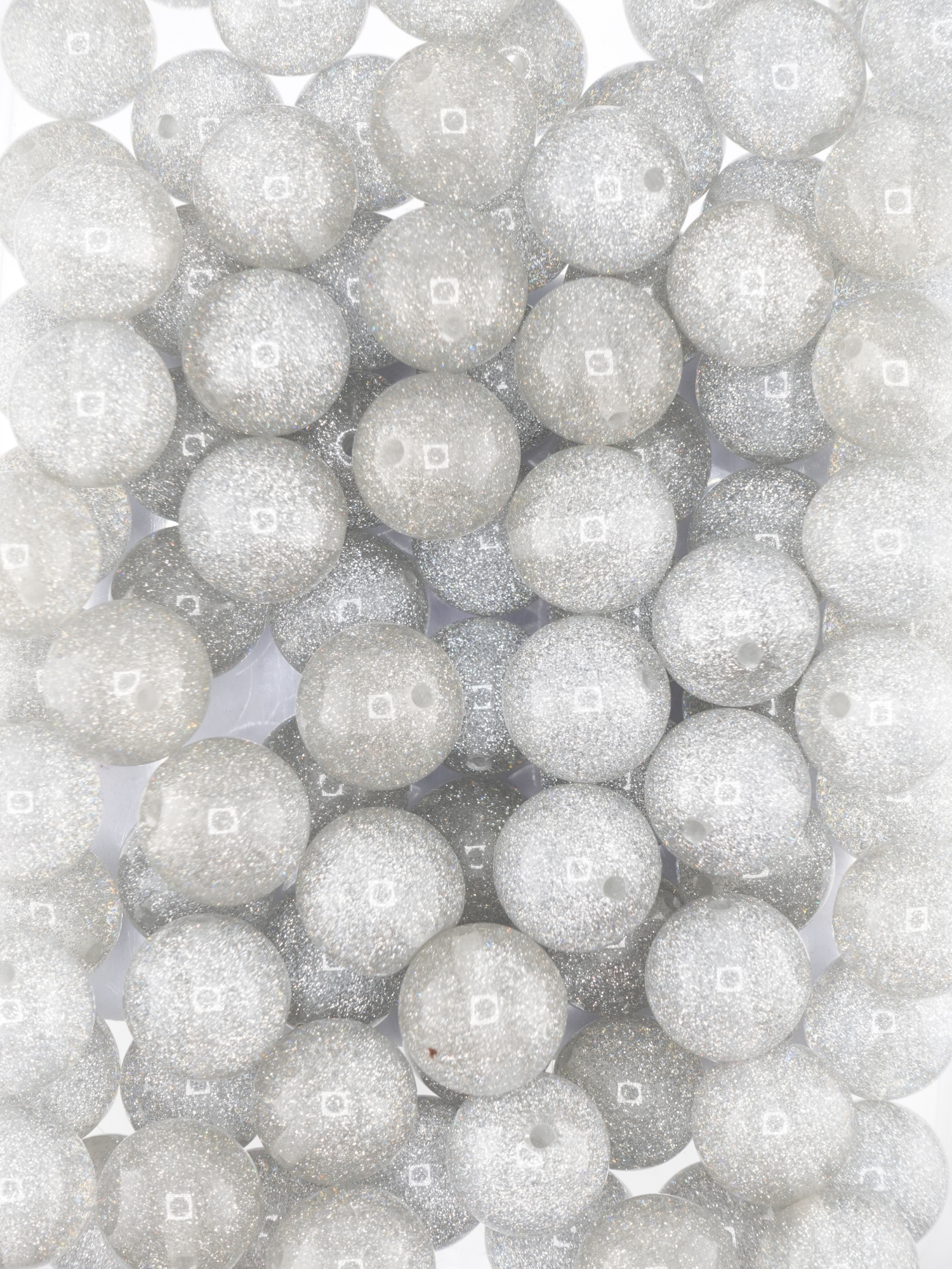Collection of 20mm Glitter Silver Beads