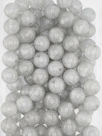 Collection of 16mm Glitter Silver Beads