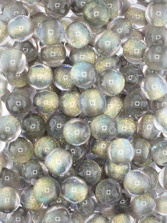Collection of olive/green colored gold glitter beads
