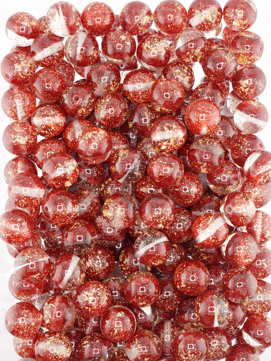 Collection of half glitter beads in red