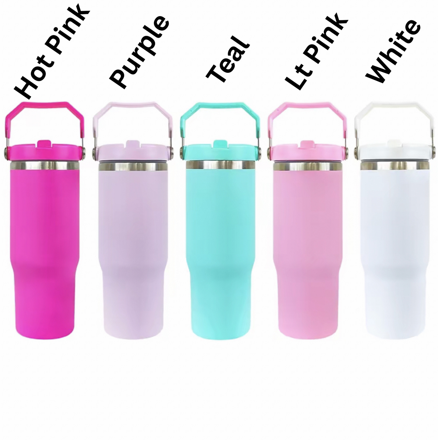 30oz. Stainless Steel Tumbler Flip Lid w/Portable Handle (NON-SNOWGLOBE)