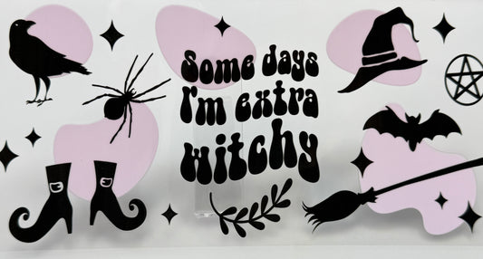 Halloween-themed design with text 'Some days I'm extra witchy' and various witch-related icons 