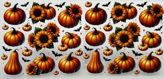 Pattern of pumpkins, sunflowers, and bats 