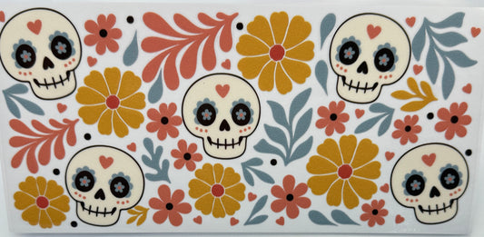 Decorative design with skull and floral patterns 
